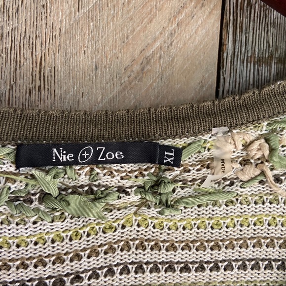 Nic + Zoe Embroidered Floral Green Cardigan XL - Picture 3 of 6